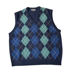 Brooks Brothers Argyle Sweater Vest Mens 100%Lambswool Extra‎ Large XL Navy